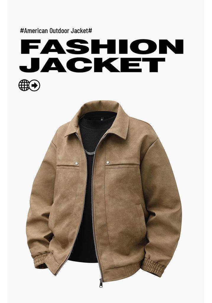 Retro Brown Suede Leather Lapel Jacket for Men and Couples