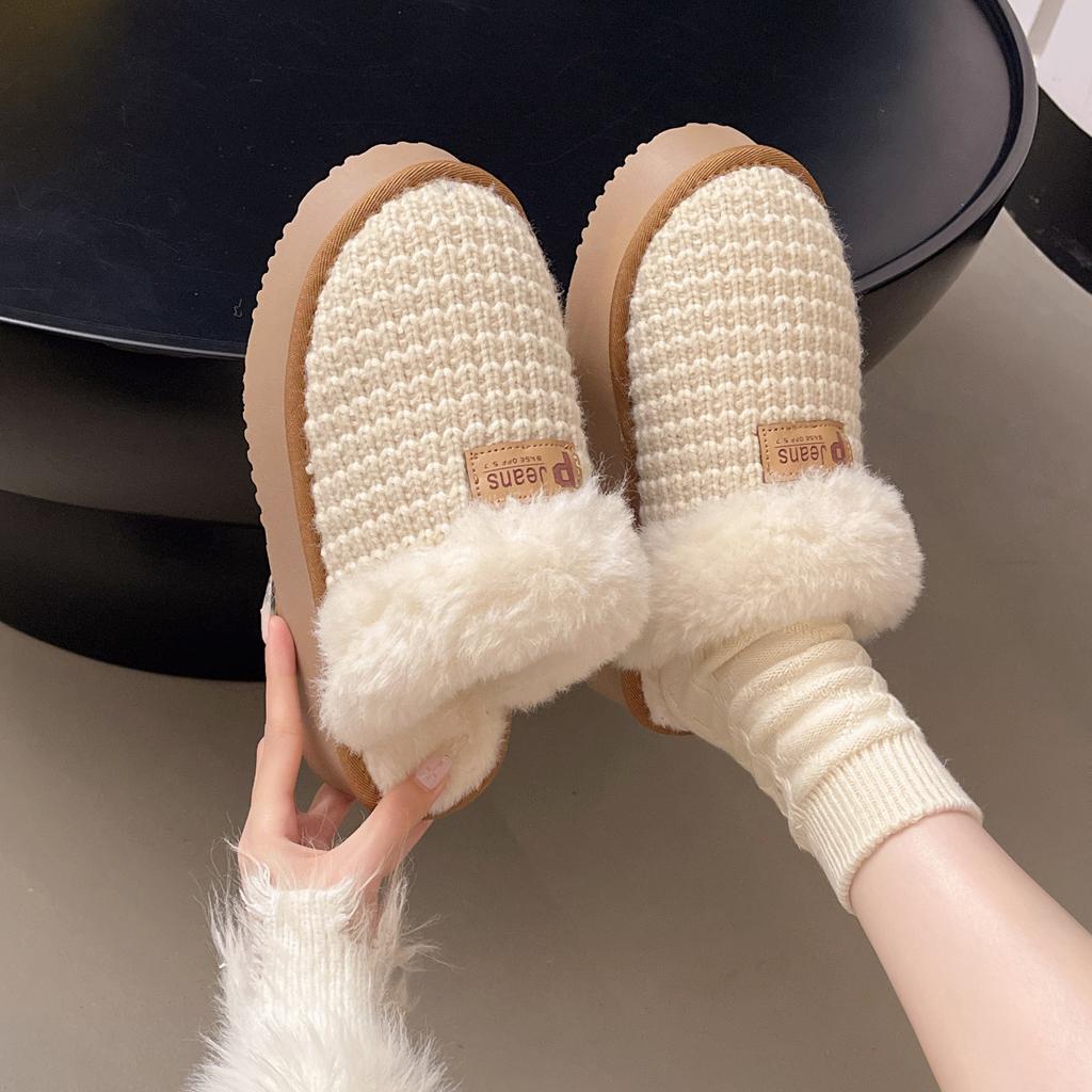 Women's winter fur mouth fur one thickened padded warm cold lightweight hiking home cushioning waterproof non-slip sports snow boots cotton slippers