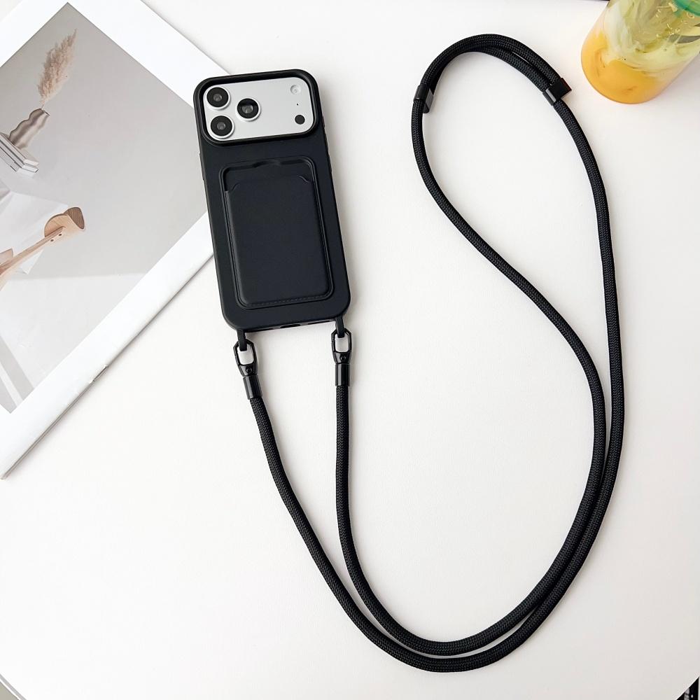 Adjustable Crossbody Lanyard Card Slot Cover for IPhone Air 17 16 15 14 13 Pro Max Color Silicone Wallet Holder Shockproof Case