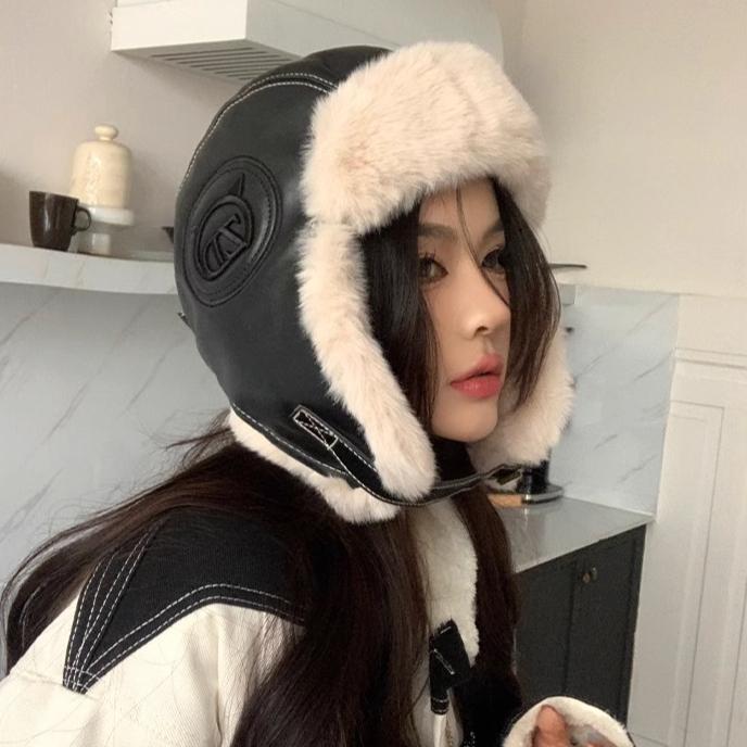 Lei Feng Hat Women's Autumn and Winter Thick Warm Hat Leather Plush Hat Trendy Outdoor Hat Skiing Cold Proof Ear Protection Hat Flight Hat Men's Hat