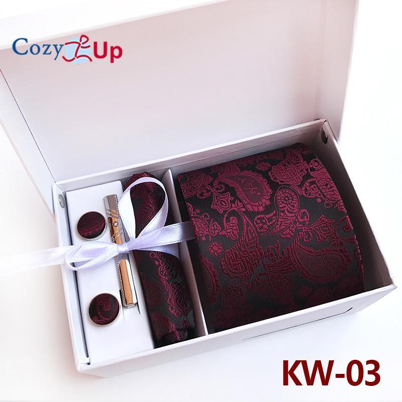 Cozy Up 6 Pieces Set Paisley Men's Tie Including Tie Square Scarf Cuff Tie Clip Gift Box