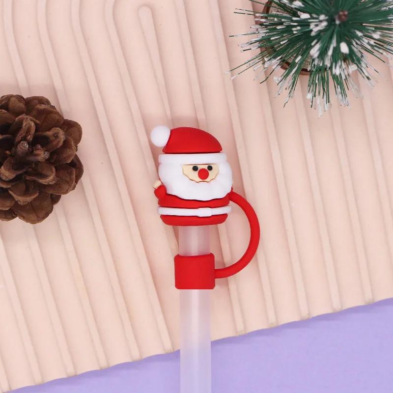 Christmas Straw Cover Silicone Tips Drinking Dust Cap Santa Snowman Yeti Straw Stopper Reusable Christmas Party Straw Decoration