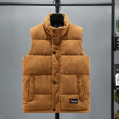 Vest Men's Autumn and Winter Coat Trendy Corduroy Handsome Stand-up Collar Down Cotton Vest Versatile Vest
