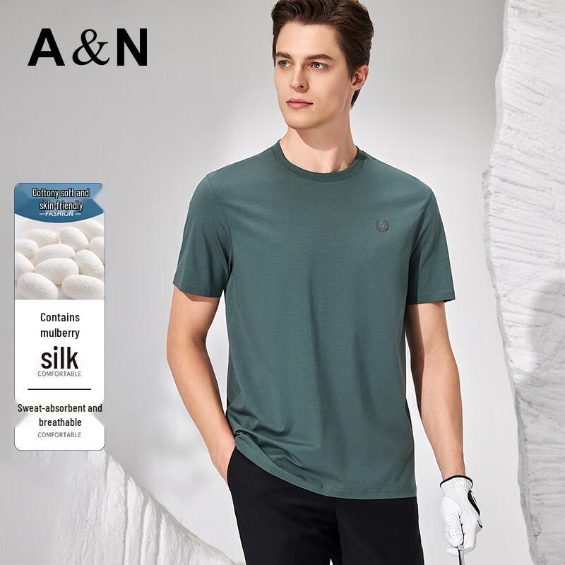 Men s Silk-Cotton Blend Breathable Round-Neck T-Shirt M