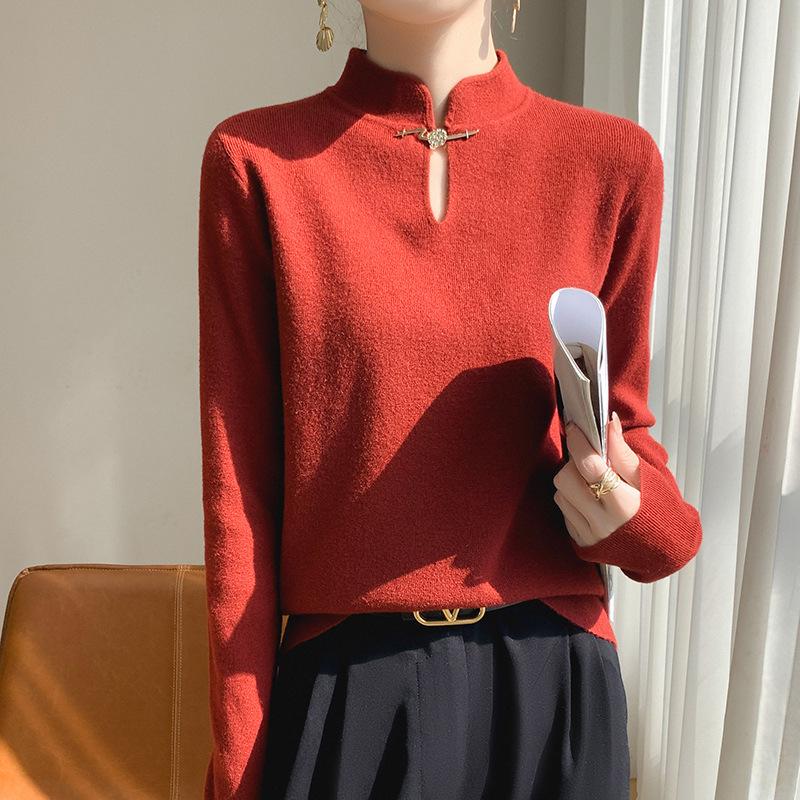 GMXIA Stand-up Collar Long-sleeved Knitted Bottoming Shirt Women's Semi-high Neck Jumper Slim Warm Inner Jumper Pretty Tops