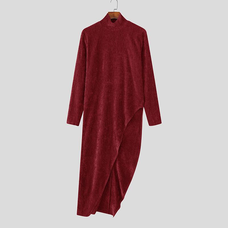 INCERUN Autunno Uomo Dolcevita Manica Lunga Spacchi Alti Tunica Top Pullover