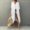 Beach Cover Up Cardigan V-neck Half Sleeve Quick-Drying Breathable Loose Fit Swimwear Coat with Tie Design