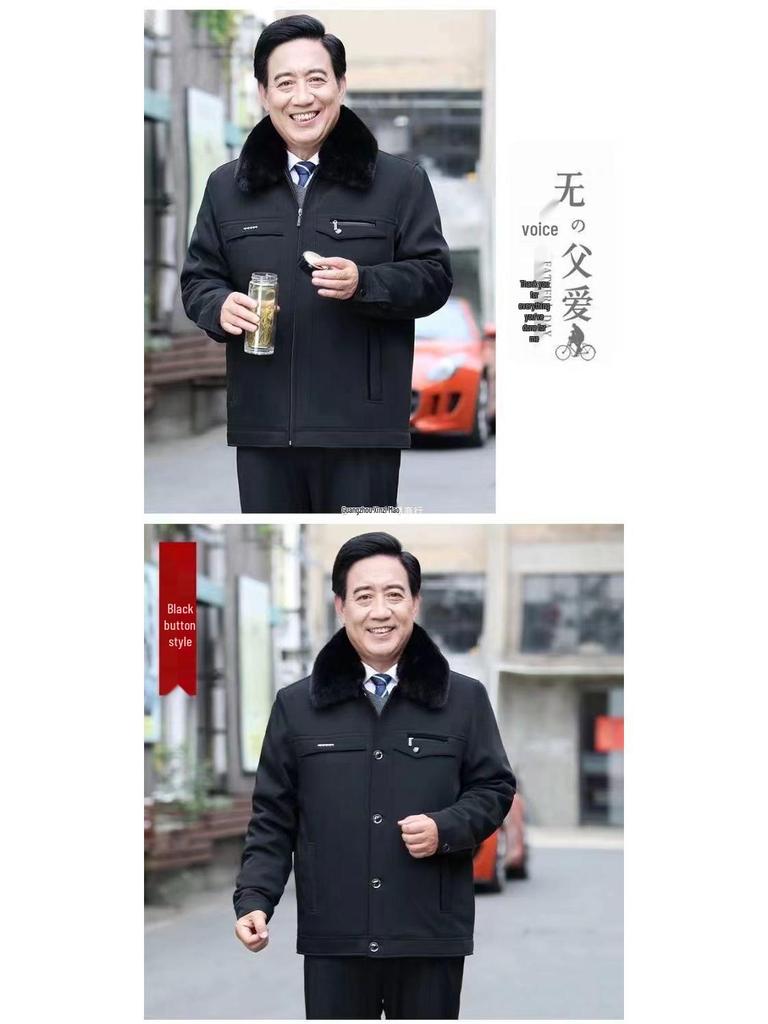 Men's Thick Velvet-Lined Winter Coat for Middle-Aged and Elderly