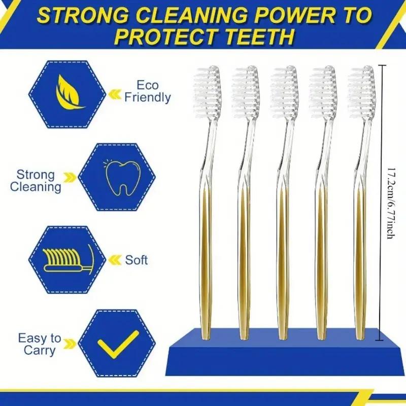 50 Gold Toothbrushes for Home Use, Couple and Family Pack, High-Quality Cleaning and Gum Protection, Premium Toothbrushes with Random Colors, Tran