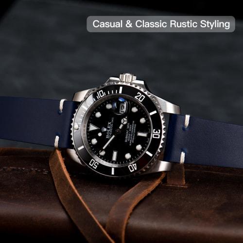 OTTOODY Watch Strap, 18mm, 20mm, 21mm, 22mm, Classic Vintage Leather Watch Strap, Quick Release, No Tools Required, Replacement Strap for Men and Wome