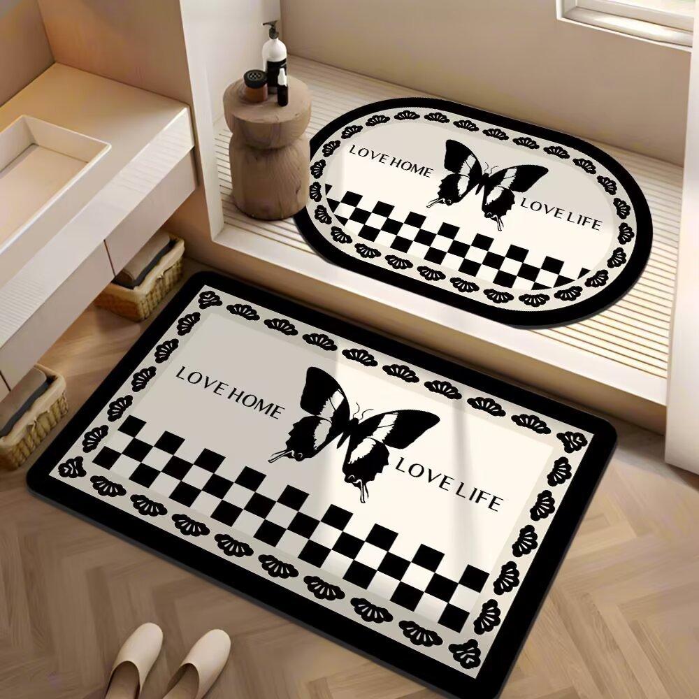 

Коврик для ванной комнаты, диатомовый, впитывающий грязь, быстросохнущий, нескользящий, противопадающий коврик для туалета, простой в уходе, домашний ковер для ванной комнаты 40 * 60 [rectangle] + 40 * 60 [ellipse]