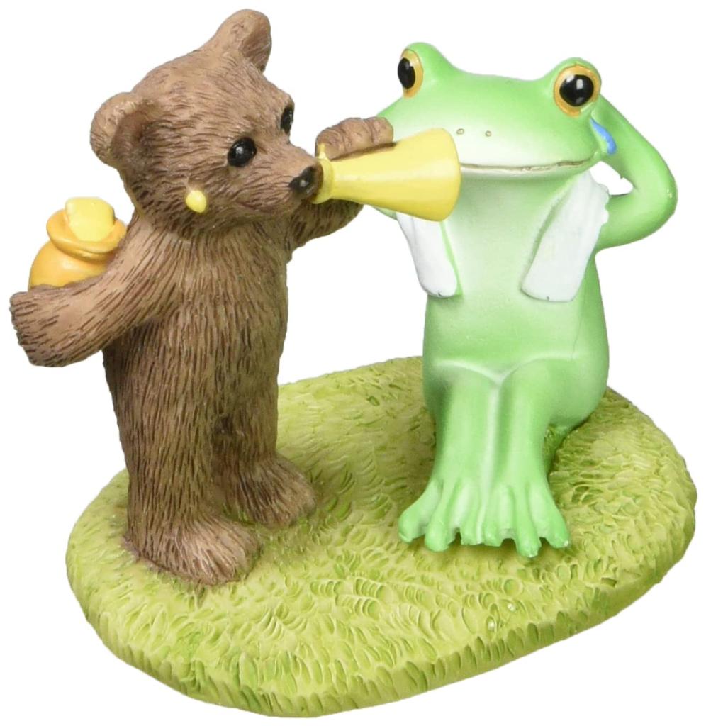 Daikai Copeau Frog Figurine, Cute Interior Decoration, Featuring a Frog Doing Sit-Ups and a Spartan Bear, 5 x 3.7 x 4.7 cm (73326)