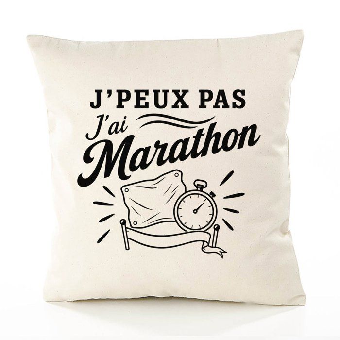 Housse de Coussin J’peux pas j’ai Marathon J'peux pas minimaliste | Coton Canvas Fairtrade 305 g/m² Zip Invisible Taille 40×40 cm