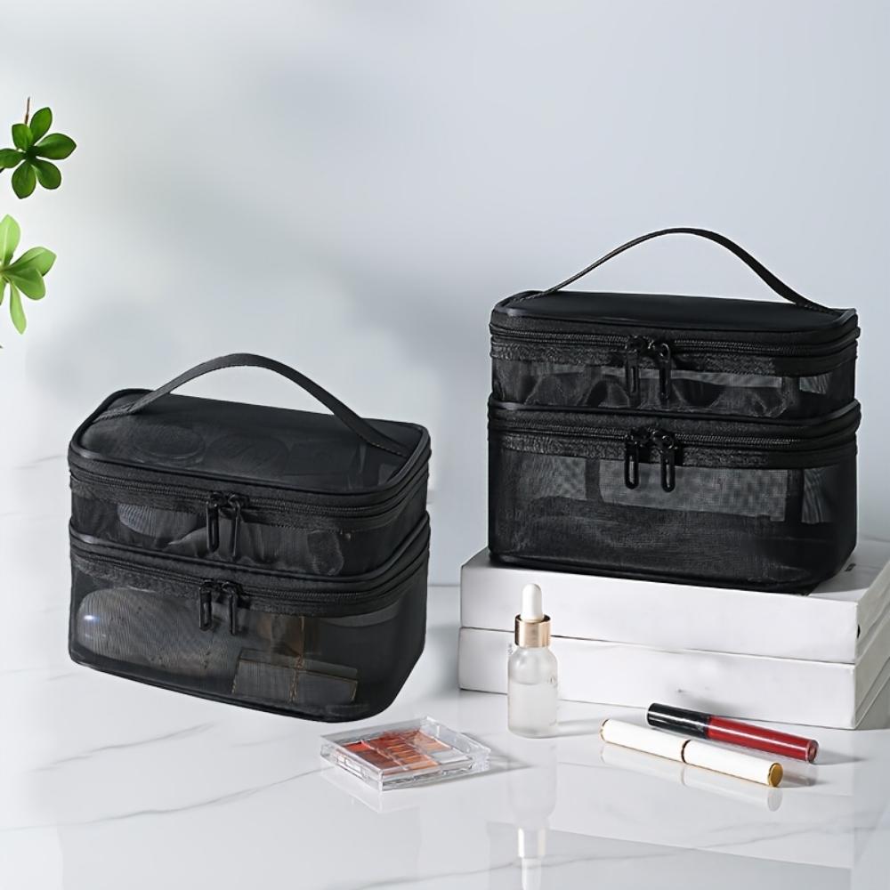 Dwupoziomowa kosmetyczka, toaletówka, podróżna siateczkowa kosmetyczka do przechowywania, pudełko kosmetyczne o dużej pojemności, kosmetyczka z uchwytem.
