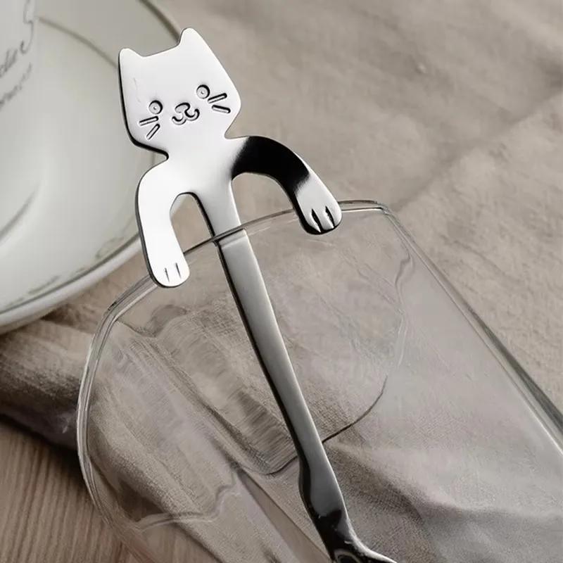 1pc Stainless Steel Creative Cat Shaped Coffee Spoon Teaspoon Children Spoon Cake Stirring Sugar Soup Dessert