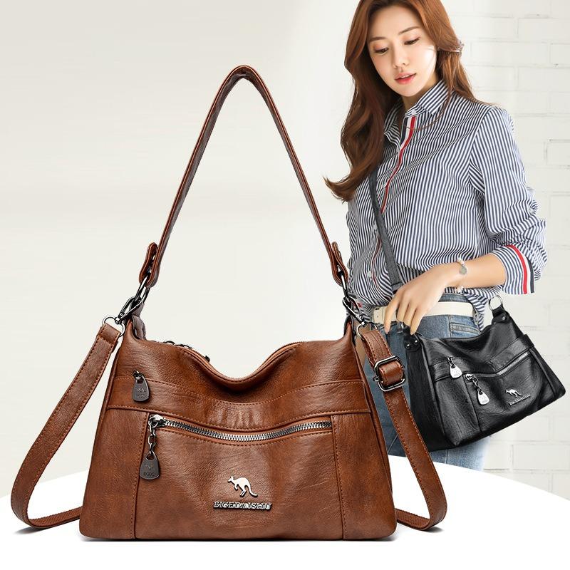 Light Luxury Soft Leather Texture Shoulder Bag Simple Versatile Large Capacity Handbag Fashionable Retro Messenger Bag Medium Women's Bag