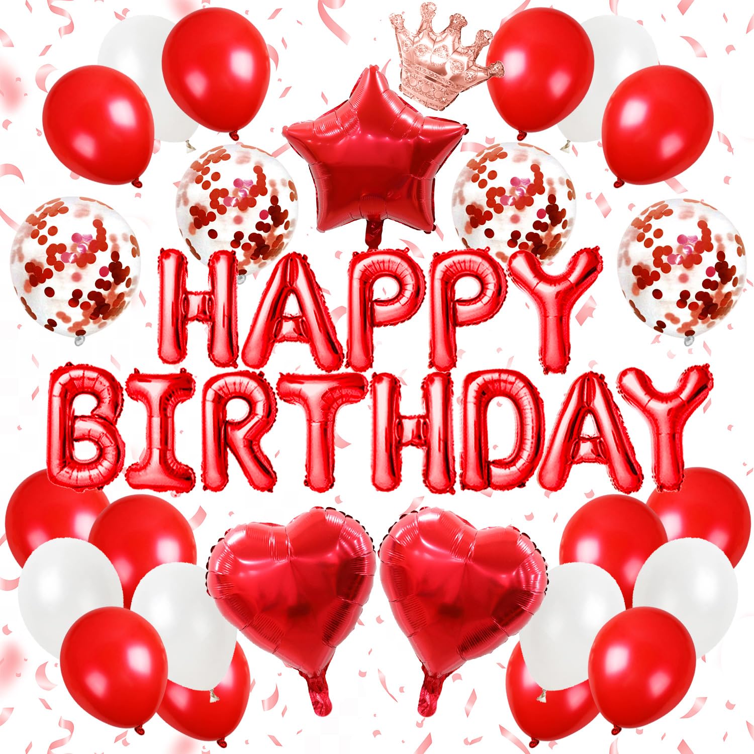 

Iysoll Birthday Balloon Decoration Happy Birthday Red Heart Balloons Paper Confetti Double-sided Tape Ribbon Party Celebration Surprise Red