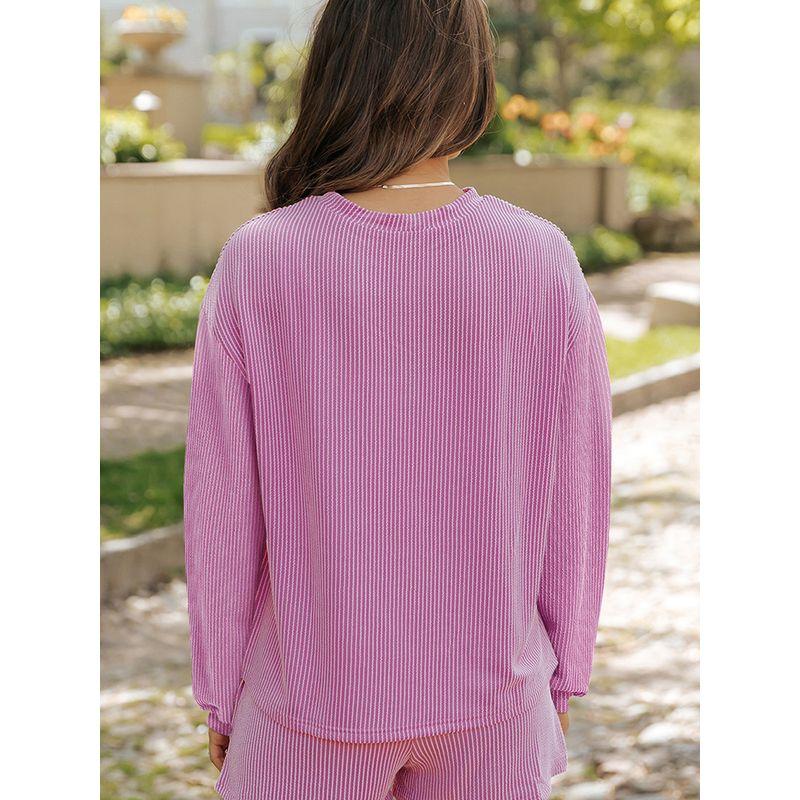 Fashion Loose Easiest for Match Fashion Casual Set Female 2025 Fall New Arrival Solid Color Long-Sleeved Top Shorts Two-piece Set