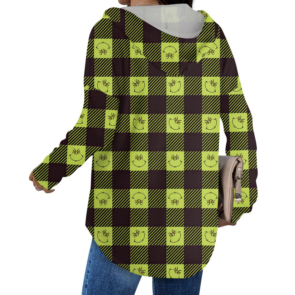 Sweats à capuche pour femmes Mode Col en V Manches longues Imprimé Noël Cordon de serrage Décontracté Ample Pullover Tops