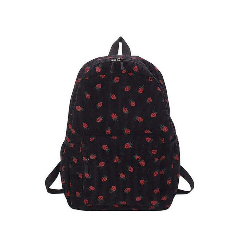 

SCIONE Свежий Литературный Ретро Вельветовый Студенческий Рюкзак Милый Принт Клубники Рюкзак для Девочки Вместительный Простой Износостойкий Рюкзак чёрный