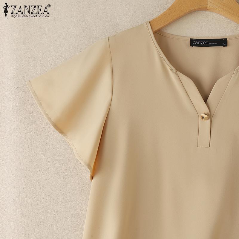 ZANZEA Women Casual V-Neck Loose Summer Short Sleeve Blouse