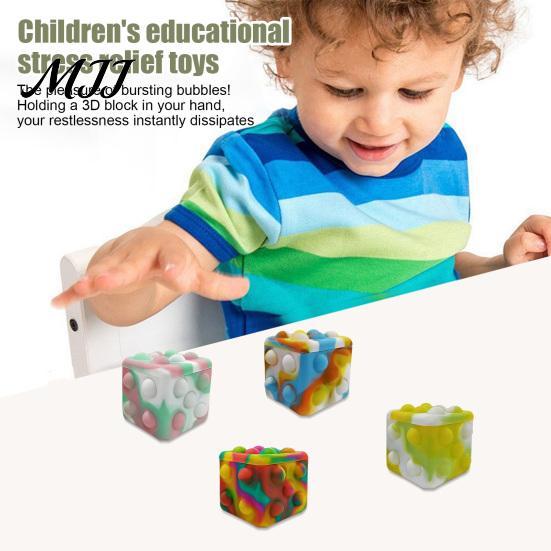 Baby Teething Toy Stress Relief Macaron Gradient Color Food-Grade Silicone Bubble 3D Cube Sensory Fidget Popper Hand-Eye Coordination Development