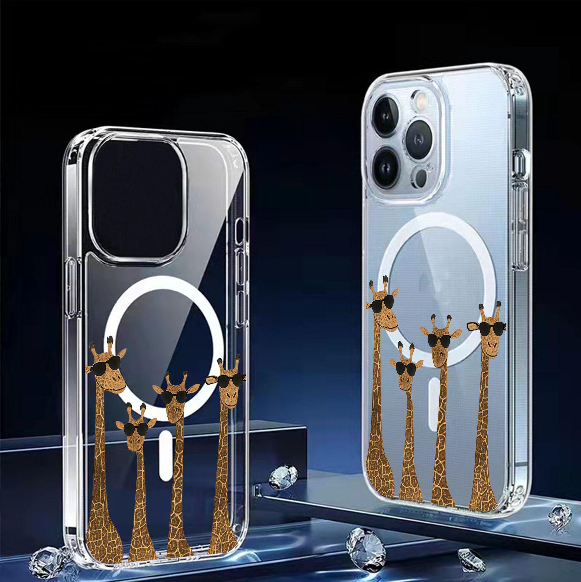 

Cartoon Deer Magnetic Transparent Phone Case for iPhone 14/15/16/17 Pro Max - Full Coverage Protection for iPhone 13 Mini прозрачный