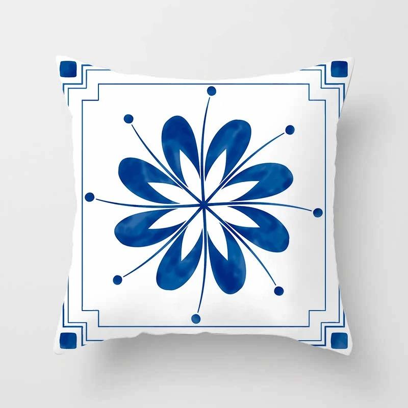 Office Living Room Home Pillowcase Luxury Geometric Blue Print Pillowcase Car Ornaments