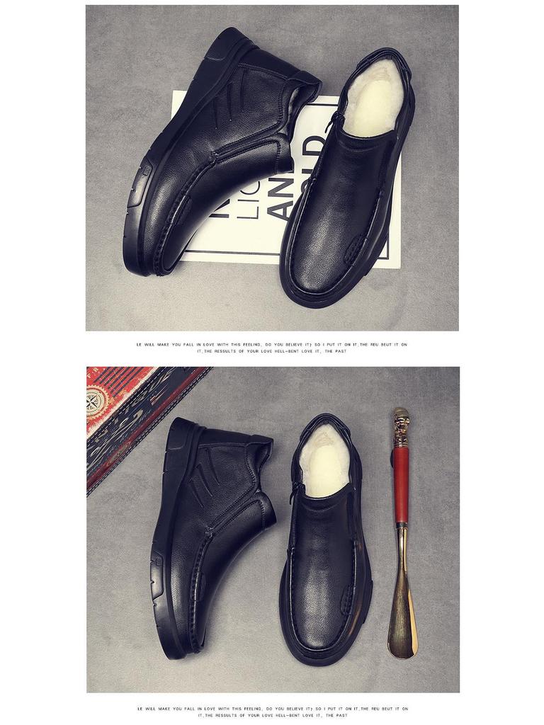 Herren Winter Echtleder Wollfutter Freizeitschuhe mit Samtverdickung