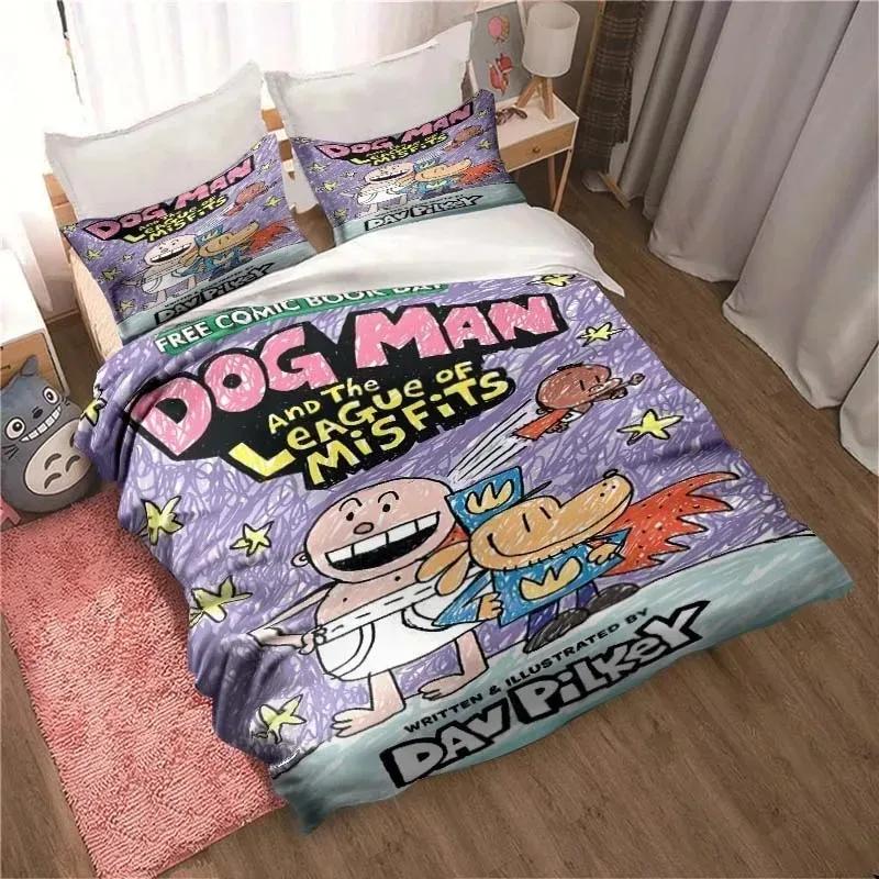 DOG MAN Cute Cartoon Pattern Bedding Set Duvet Cover Set Single Double Bed King Size Bed Set Adult Boys Bedroom Anime Sheet
