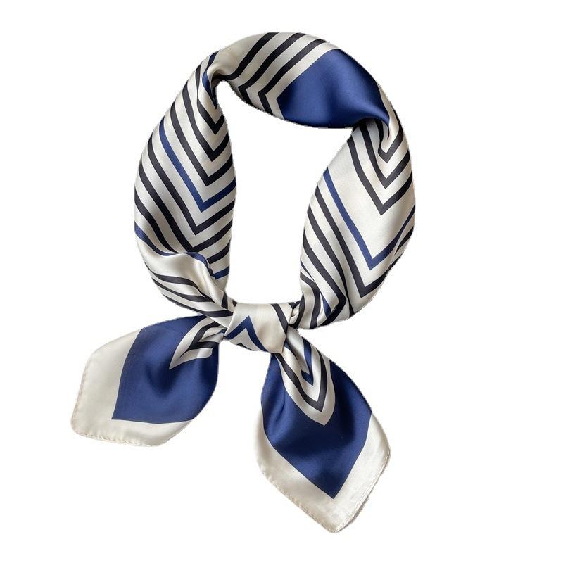 Foulard da collo a sciarpa quadrata piccola in seta per colletti bianchi bancari, sciarpa in finta seta da donna 71 cm, sciarpa quadrata piccola a righe, versatile per il tempo libero, scialle parasole nuovo