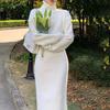 Langarm High-Neck Strickkleid mit weitem Bein, Koreanischer Stil Unterkleid für Damen Herbst Winter