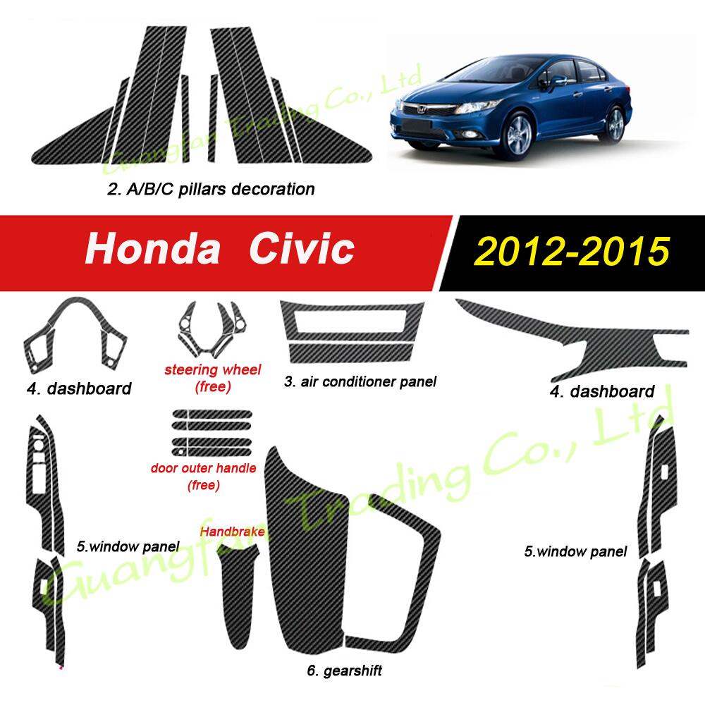 3D/5D Carbon Fiber Car Interior Cover Console Color Sticker Decals Parts Accessories For Honda Civic 9th Gen 2012-2015 4 Doors