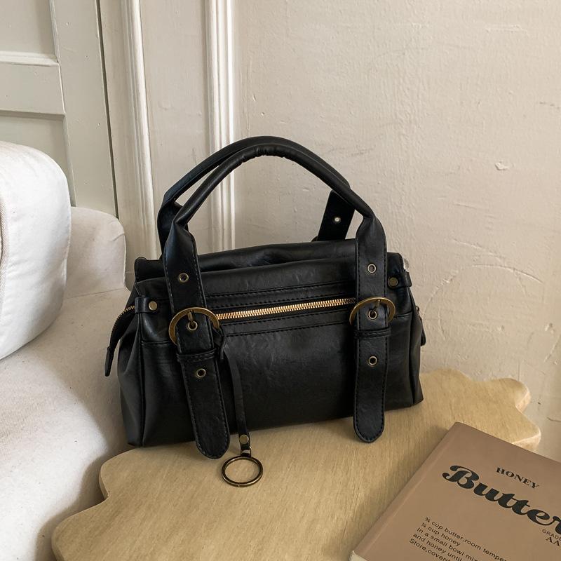 Sac à Main Rétro Coréen Y2k Sac Bandoulière Fille Biker Marque Sac Bowler Rétro Fashi Bandoulière Réglable Sac sous le Bras Femme