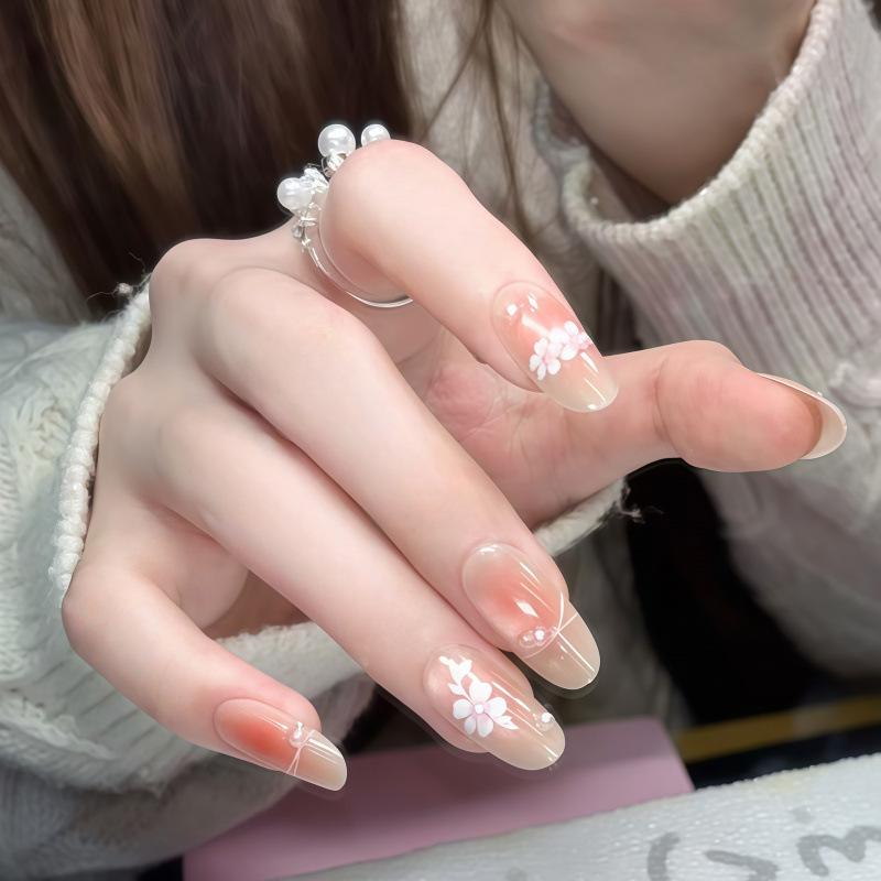 Whitening Nude Cat Eye French Pearl Flower Nail Stickers