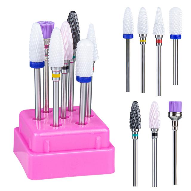 7pcs Ceramic Nail Drill Bits Set Milling Cutter for Manicure Machine Accessories Rotary Burrs Pedicure Cutter for Remove Gel Bit