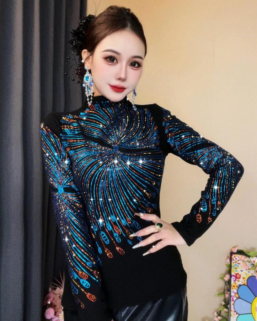 De Rong Women's Rhinestone Long-Sleeve Turtleneck: Stylish, High-End Base Layer for Fall/Winter