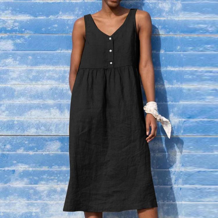 Summer Boho Dress Women Casual Cotton Linen Sleeveless Large Size Holiday Fashion Spring Dress