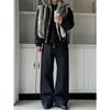 Unisex Black Double-Layer Collar Cotton Jacket, Winter Fleece-Lined, Thick Warm Two-Piece Effect.