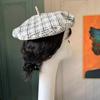 Women's  Style Beret Hat Gingham Check White Elegant Painter Cap for Face Slimming Effect