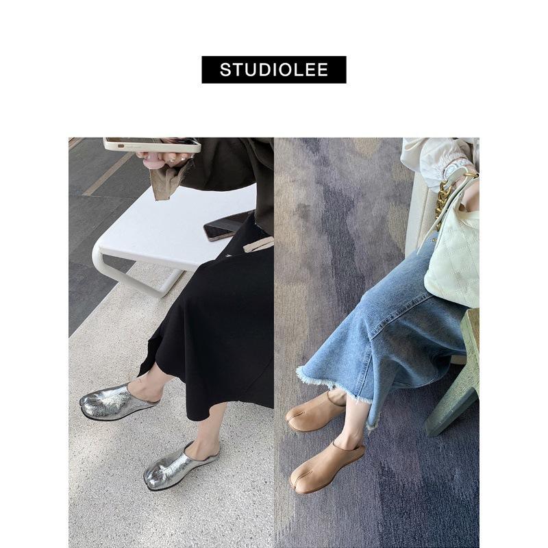 Cowhide version~ Grape mother, the same flat-bottomed shallow-mouth lazy loafers, one-pedal pig's trotters split-toe shoes, women's small leather s