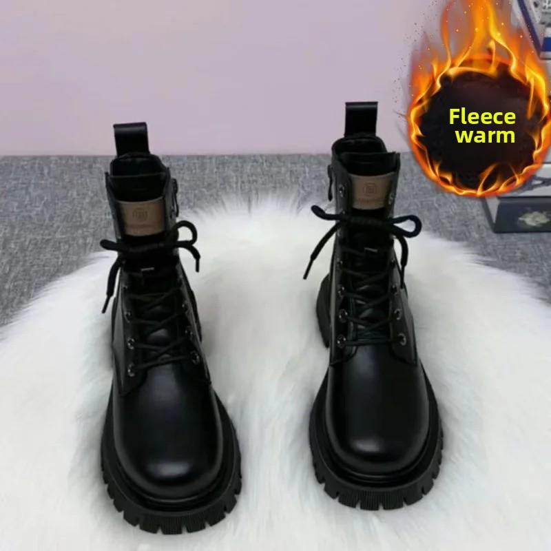 Fashion Soft Leather Motorcycle Boots Women's Autumn Winter New Style British Style Thick Bottom Low Heel Versatile Retro Short Boots