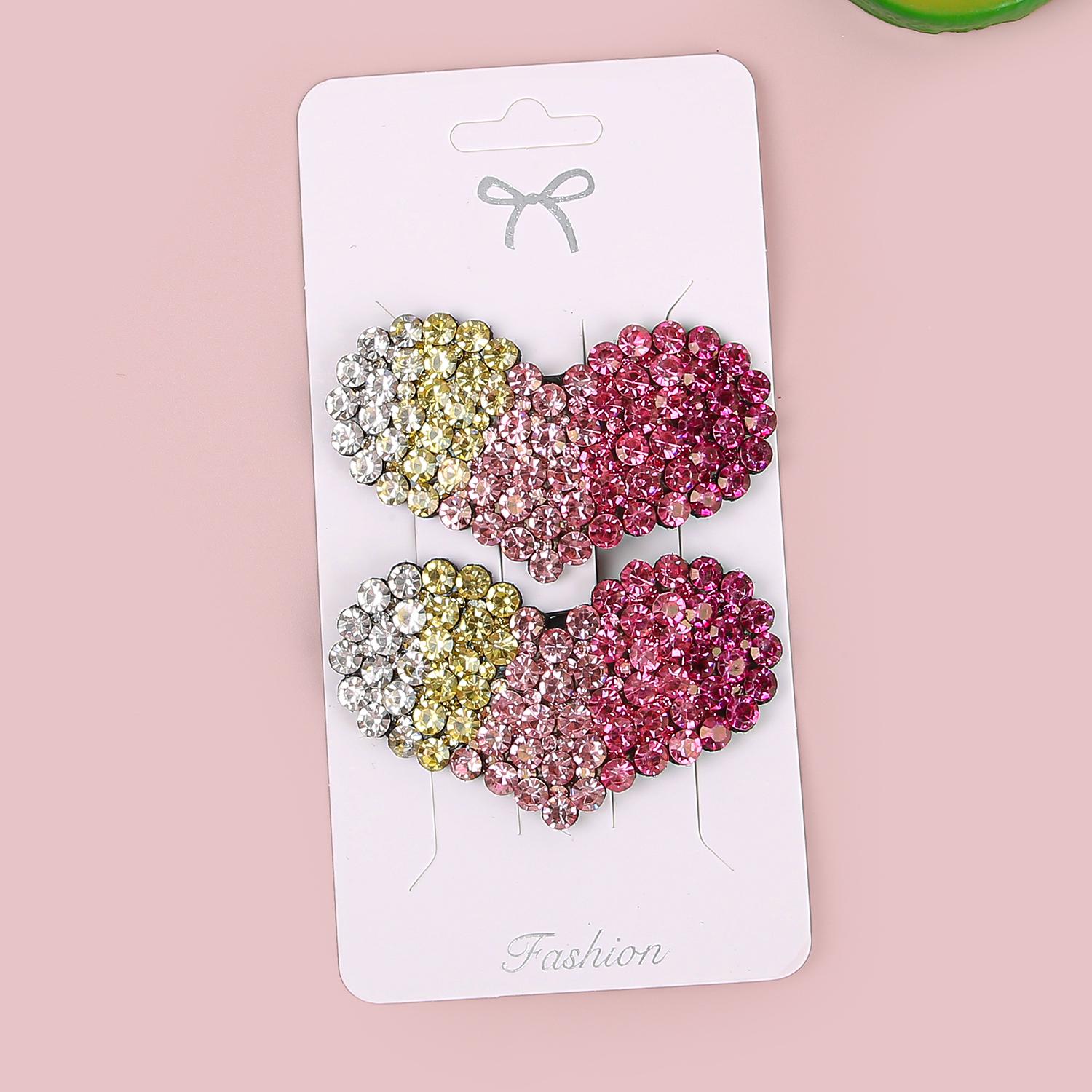

2PCS Cute Crystal Heart Hair Clips Sparkly Rainbow Heart Hairpins Barrettes Clips Kids Hair Clip Children Hair Acesssories