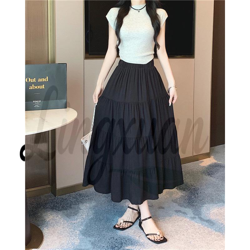 Slightly Plump Plus Size Women s Korean A-line High-Waist Slimming Patchwork Cake Skirt - Versatile Mid-Length L
