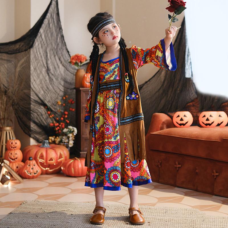 Halloween Children's Costume Carnival Dress Little Girl Vintage Hong Kong Style Hippie 6070s Costume
