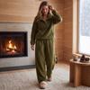 Women's Casual Set with Long Sleeve Top and Pants, Collar Two Piece Outfit for Fall Winter Home Wear