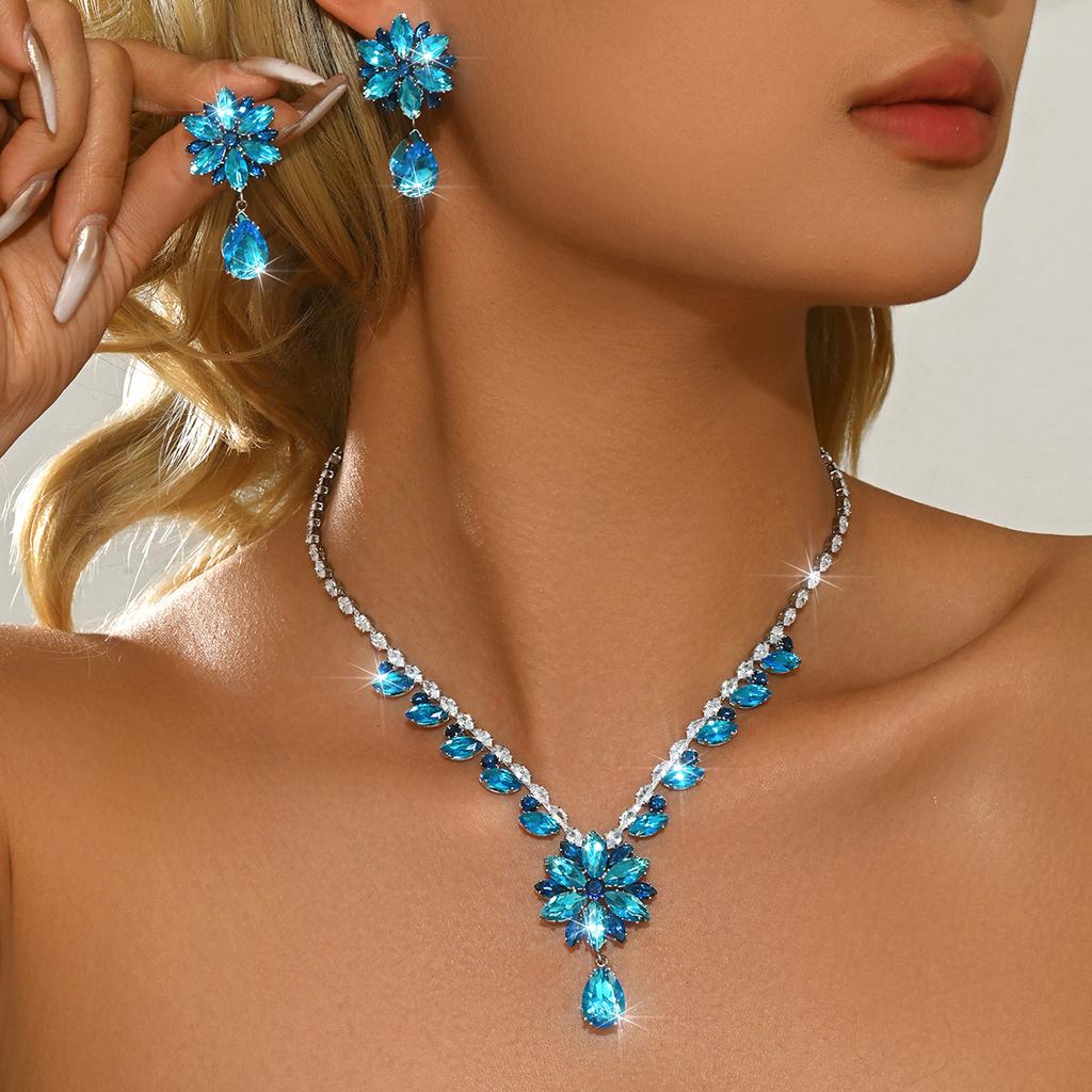 Women Flower Necklace Earrings Wedding Party Banquet Accessory