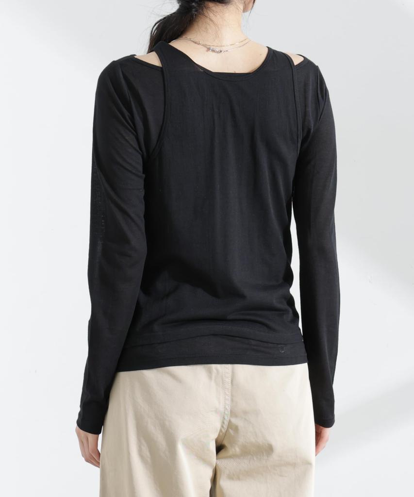 Nano Universe Sheer Tank Top and Long Layered F Women's T-Shirt Set, 023, Charcoal, 669-5123307