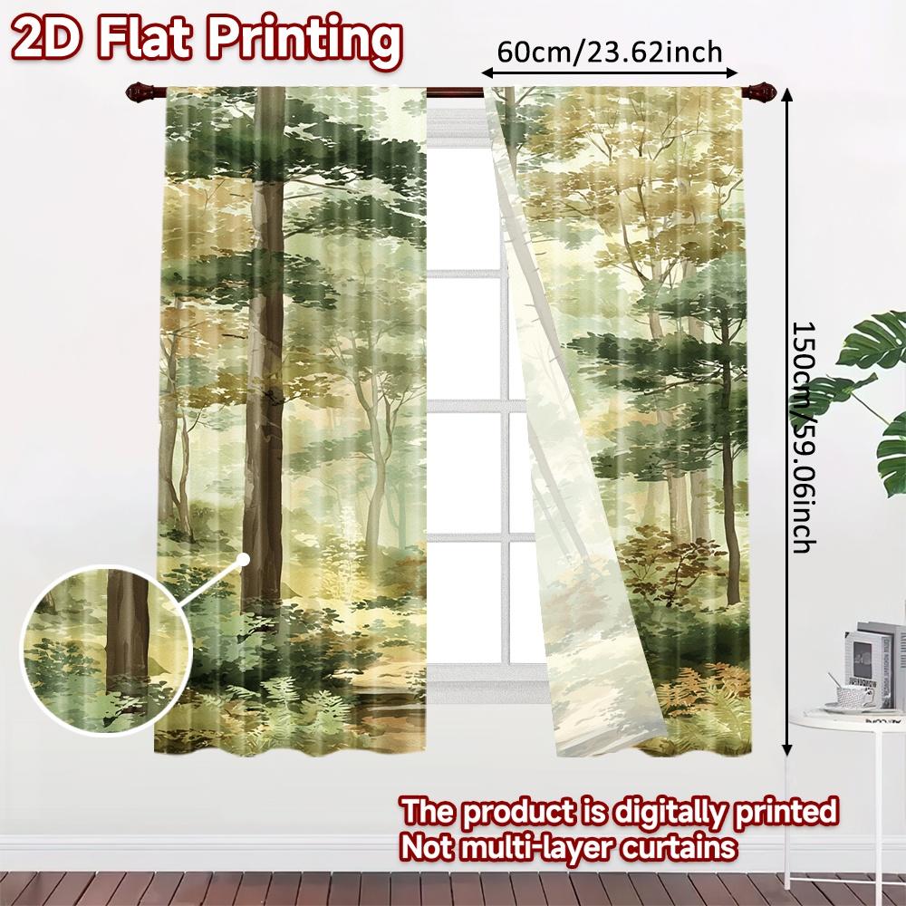 Flat Printing Curtains Without Rod Forest Greenery Design New Yearfestival Popular Drapes Yarn Set Of 2 Made Polyester
