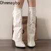 Winter Street Pointed Toe Women Knee High top Thin Heels Female Sexy Splicing Party Long Booties De Muje